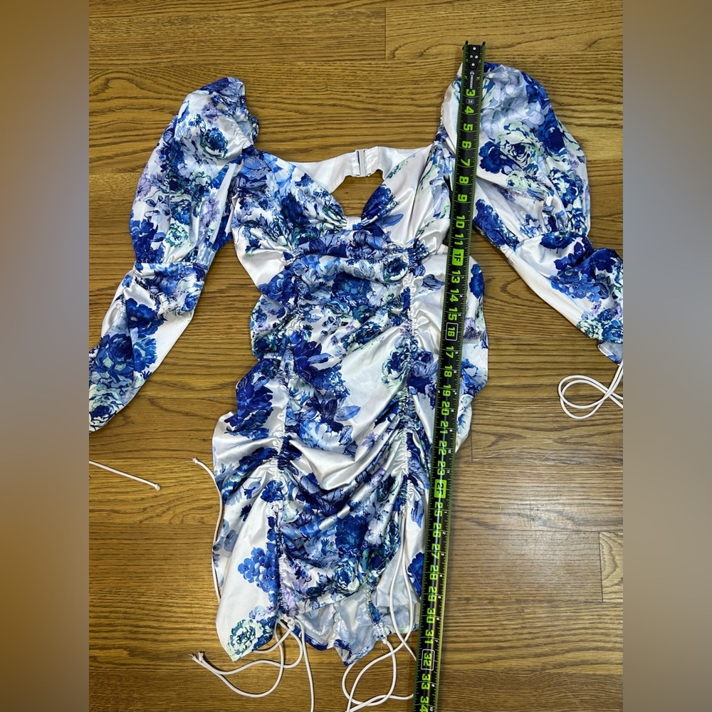 For Love & Lemons Hyacinth Drawstring Mini Dress Navy Floral‎ - Picture 6 of 12